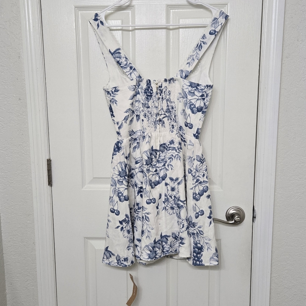 NEW Reformation Sheri Linen Corset Mini Dress Corsica White Blue Size 4 - Picture 14 of 15